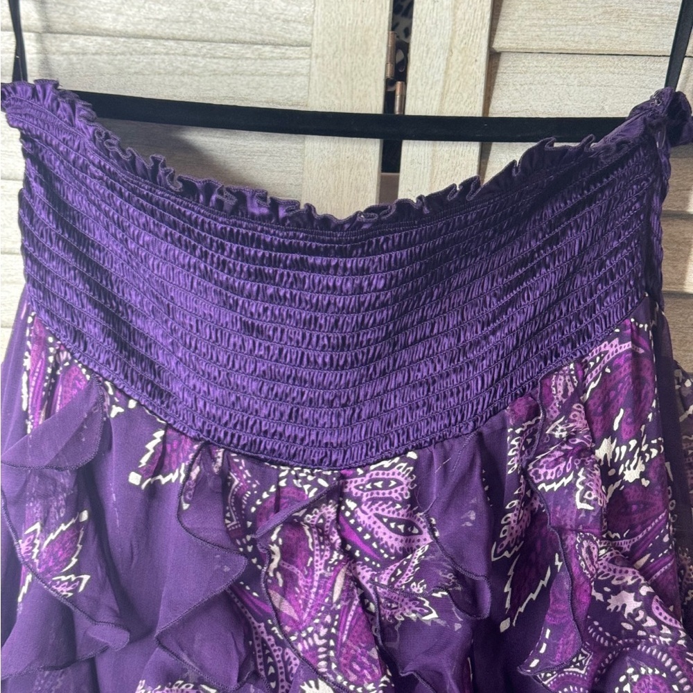 bebe Purple Strapless Ruffle Maxi Dress Cruise Medium NWT Romantic Resort Glam - Picture 8 of 9
